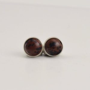 mahogany obsidian 6mm sterling silver stud earrings pair | Natural genuine Mahogany Obsidian earrings. Buy crystal jewelry, handmade handcrafted artisan jewelry for women.  Unique handmade gift ideas. #jewelry #beadedearrings #beadedjewelry #gift #shopping #handmadejewelry #fashion #style #product #earrings #affiliate #ad