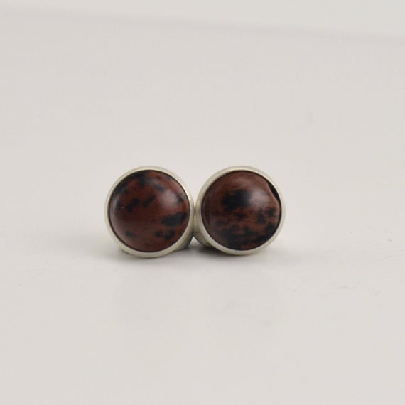 Mahogany Obsidian 6mm Sterling Silver Stud Earrings Pair