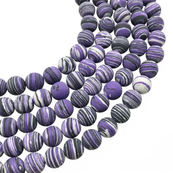 10mm Matte Purple Malachite Beads, Round Gemstone Beads, Wholesale Beads