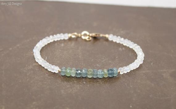 Moss Aquamarine And Moonstone Bracelet, Moss Aquamarine Jewelry, Layering, Gemstone Bracelet