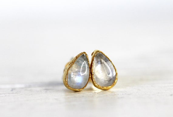 Moonstone Earrings - Stone Studs - Sterling Silver Earrings - Bridal Jewelry