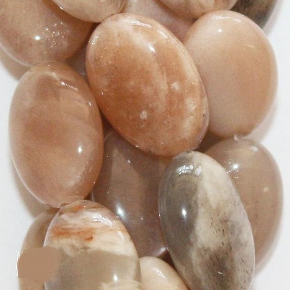 Genuine Peach Moonstone Oval  Beads - 14 X 10 Mm Gemstone Beads - Full Strand 15 1/2", 28 Beads, A-quality