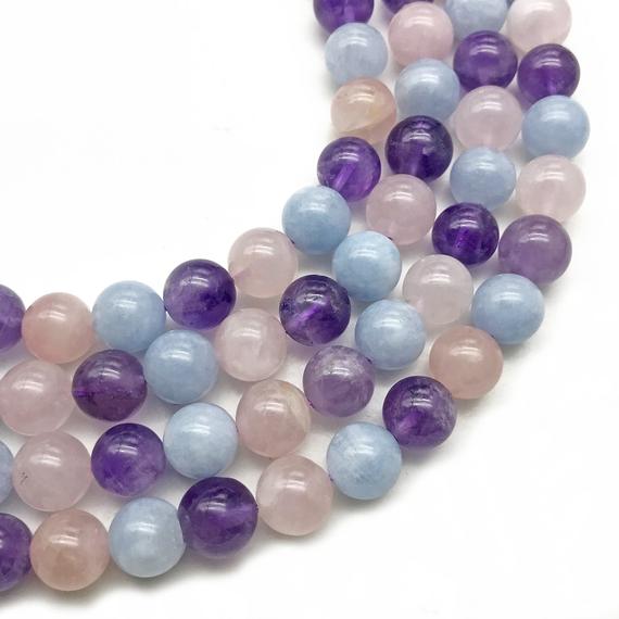 10mm Natural Mixed Color Morganite Beads, Round Gemstone Beads, Wholesale Beads