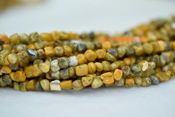 15.5" 3~5mm Natural Yellow Moss Agate Pebbles Beads, Small Moss Agate Pebbles, Moss Agate Potato Beads, Small Nugget Beads