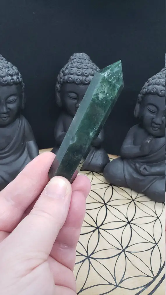 Moss Agate Crystal Point - Reiki Charged - Powerful Earth Energy - Green Moss Agate - Nature Spirits - #35