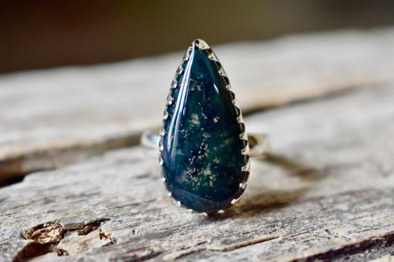 Moss Agate Ring , Moss Agate Ring , 925 Sterling Silver , Agate Gemstone Silver Ring , Women Jewellery Gift #r30