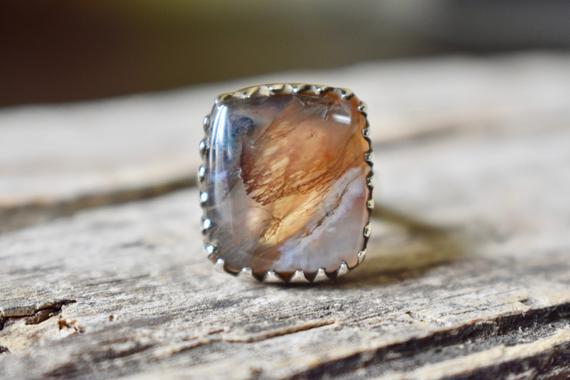 Moss Agate Ring , Moss Agate Ring , 925 Sterling Silver , Agate Gemstone Silver Ring , Women Jewellery Gift #r28