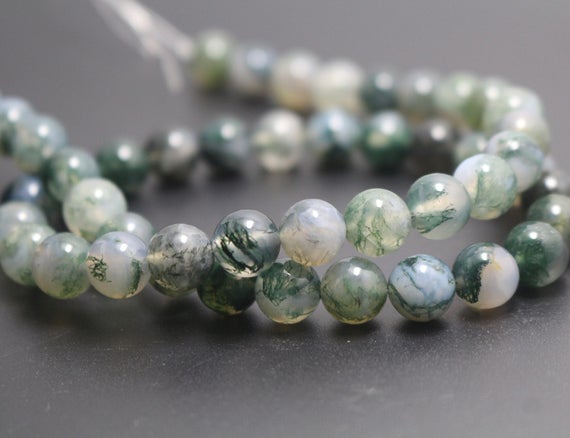 6mm/8mm/10mm/12mm Moss Agate Beads,smooth And Round Stone Beads,15 Inches One Starand