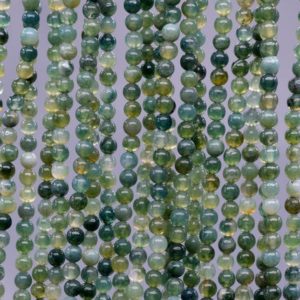 Shop Moss Agate Round Beads! Genuine Natural Botanical Moss Agate Loose Beads Round Shape 3mm 4mm | Natural genuine round Moss Agate beads for beading and jewelry making.  #jewelry #beads #beadedjewelry #diyjewelry #jewelrymaking #beadstore #beading #affiliate #ad