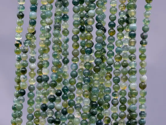 Genuine Natural Botanical Moss Agate Loose Beads Round Shape 3mm 4mm