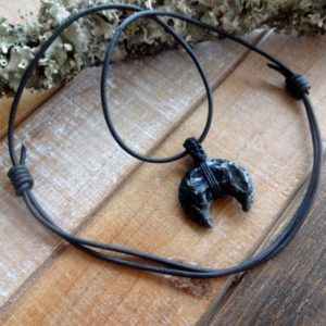 Black Obsidian or Opalite Crescent Moon Adjustable leather necklace / Root Chakra Black pendant grounding necklace | Natural genuine Array jewelry. Buy crystal jewelry, handmade handcrafted artisan jewelry for women.  Unique handmade gift ideas. #jewelry #beadedjewelry #beadedjewelry #gift #shopping #handmadejewelry #fashion #style #product #jewelry #affiliate #ad