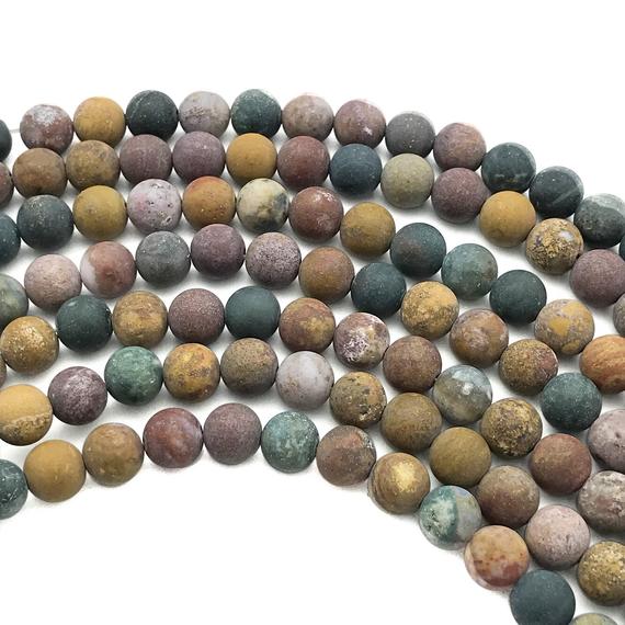 8mm Matte Ocean Jasper Beads, Round Gemstone Beads, Wholesale Beads