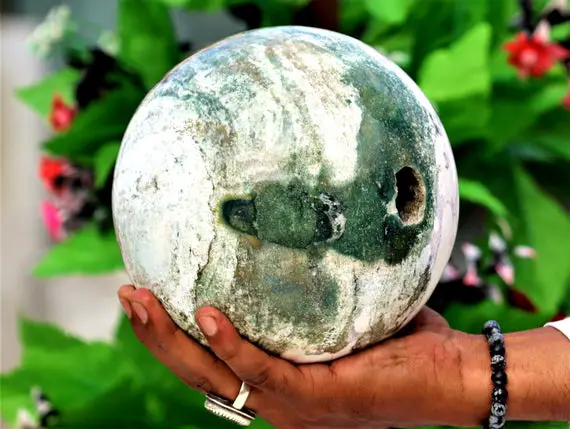 Stunning Ocean Jasper Sphere 175mm - Natural Druzy Geode, Meditation Chakra Healing Power, Unique Metaphysical Gift