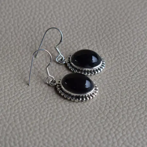 Oval Black Onyx Earrings, Designer Boho Earring, Handmade Earrings, 925 Sterling Silver Earrings, Onyx Earring, December Birthstone Earrings