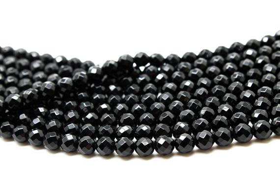 Gemstone Beads,black Onyx Beads,black Beads,round Beads,faceted Beads,faceted Rounds,natural Stone Beads,aa Quality - 16" Strand