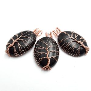 Shop Onyx Pendants! Black Onyx Tree Pendant Copper Wire Wrap Oval Size 30x40mm Sold per Piece | Natural genuine Onyx pendants. Buy crystal jewelry, handmade handcrafted artisan jewelry for women.  Unique handmade gift ideas. #jewelry #beadedpendants #beadedjewelry #gift #shopping #handmadejewelry #fashion #style #product #pendants #affiliate #ad
