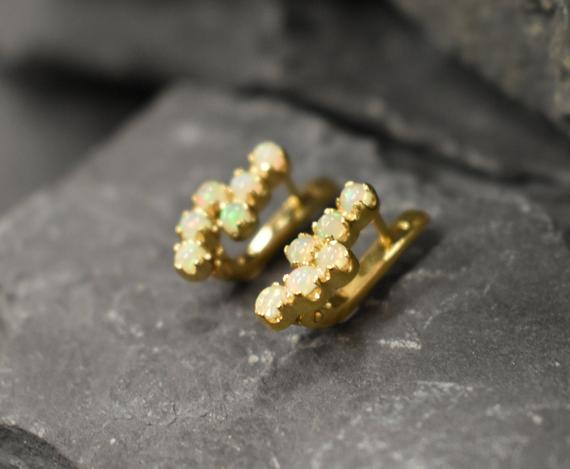 Gold Opal Earrings, Natural Opal, Fire Opal Earrings, Precious Opal Studs, Gold Earrings, Dainty Bridal Earrings, Solid Silver Earrings