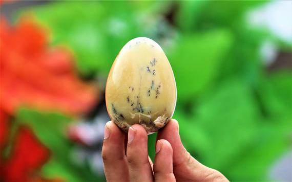 Natural Yellow Dendritic Opal Stone 70mm Metaphysical Healing Power Egg