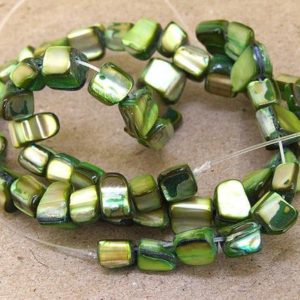 Shop Pearl Chip & Nugget Beads! 8mmx10mm High Luster Green Shell Mop beads Nugget Shell Pearl Full One Strand 15" in length 50beads Per Strand | Natural genuine chip Pearl beads for beading and jewelry making.  #jewelry #beads #beadedjewelry #diyjewelry #jewelrymaking #beadstore #beading #affiliate #ad