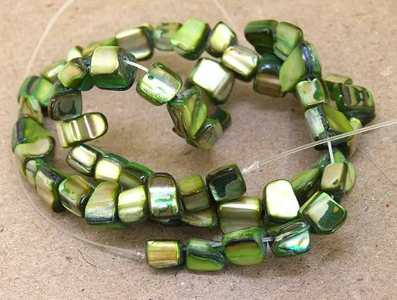 8mmx10mm High Luster Green Shell Mop Beads Nugget Shell Pearl Full One Strand 15" In Length 50beads Per Strand