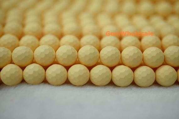 15.5" 8mm Matte Shell Pearl Round Faceted Beads Light Yellow Color,matte Light Yellow Shell Pearl, Jewelry Supply, Hjf3