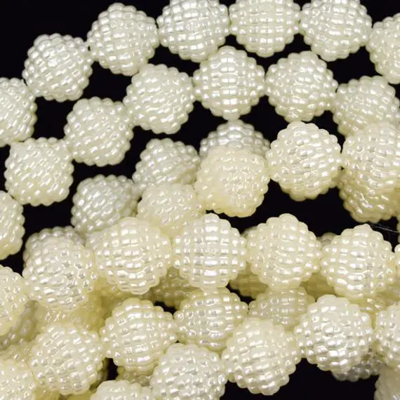 9mm White Plastic Pearl Bicone Beads 16" Strand 36898