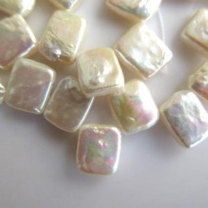 Shop Pearl Bead Shapes! White Flat Rectangle Shaped Side Drilled Fresh Water Pearl Beads, High Lustre Fancy Shaped Loose Pearls, 15 Inches, 9x11mm Each, SKU-FP40 | Natural genuine other-shape Pearl beads for beading and jewelry making.  #jewelry #beads #beadedjewelry #diyjewelry #jewelrymaking #beadstore #beading #affiliate #ad