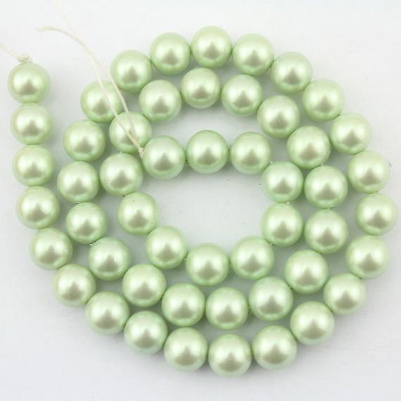 8mm High Luster Round Shell Pearl Beads,grass Green Shell Pearls,loose Pearl Beads,one Full Strand,brides Jewelry-48pcs-15.5 Inches-sh35