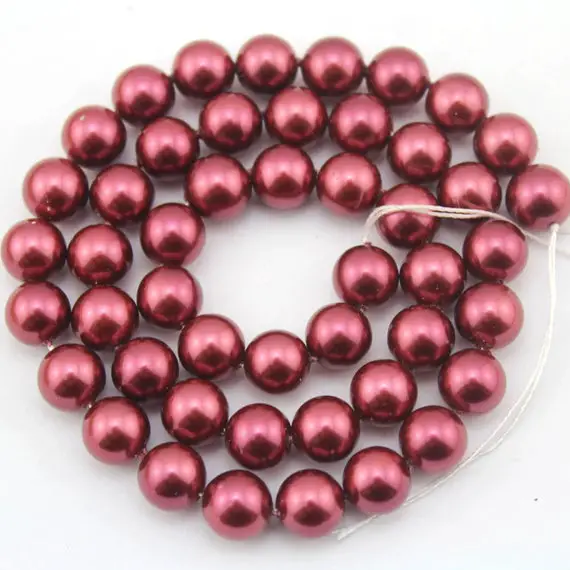8mm Round Shell Pearl Beads,high Luster Rose Red Pearl Beads,shell Pearl Beads,one Full Strand,bridesmaid Pearl-48pcs-15.5 Inches-sh25
