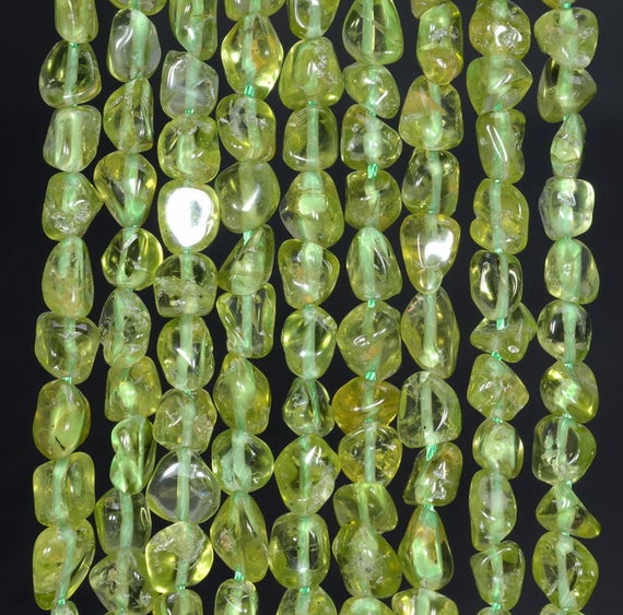 10x6-6x5mm  Peridot Gemstone Grade Aa Pebble Chip Loose Beads 15.5 Inch  (80004140-b111)