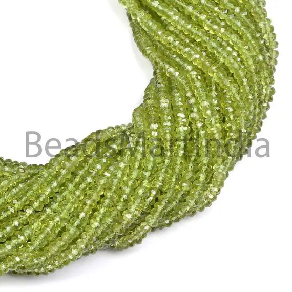 3.25-3.50mm Peridot Faceted Rondelle Beads, Peridot Faceted Beads, Loose Peridot Strand, Beads For Jewelry Making, Peridot Gemstone