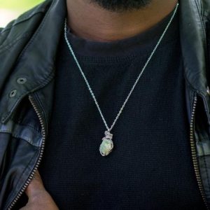 Shop Peridot Pendants! Raw Peridot Necklace, Mens Crystal Necklace, Wire Wrapped Pendant, Long Distance Relationship Gift for Boyfriend | Natural genuine Peridot pendants. Buy handcrafted artisan men's jewelry, gifts for men.  Unique handmade mens fashion accessories. #jewelry #beadedpendants #beadedjewelry #shopping #gift #handmadejewelry #pendants #affiliate #ad