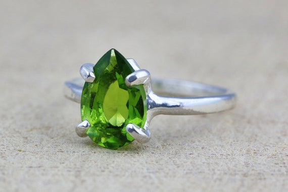 925 Peridot Ring · August Birthstone Ring · Stackable Ring For Women · Green Gemstone Ring · Silver Prong Ring · Solitaire Rings