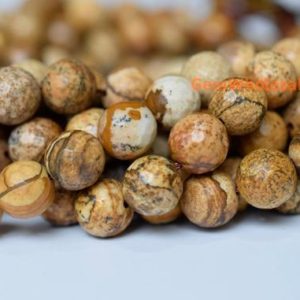 Shop Picture Jasper Faceted Beads! 15.5" 8mm/10mm/12mm Natural picture stone round faceted beads, yellow brown color DIY beads, picture jasper 128 faceted | Natural genuine faceted Picture Jasper beads for beading and jewelry making.  #jewelry #beads #beadedjewelry #diyjewelry #jewelrymaking #beadstore #beading #affiliate #ad