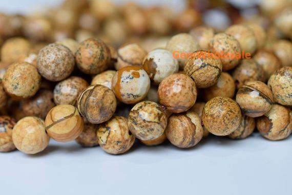 15.5" 8mm/10mm/12mm Natural Picture Stone Round Faceted Beads, Yellow Brown Color Diy Beads, Picture Jasper 128 Faceted