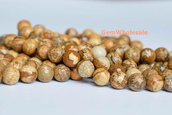 15.5" 6mm Natural Picture Stone Round Faceted Beads, Yellow Brown Color Diy Beads, Picture Jasper 128 Faceted Beads, Semi Precious Stone