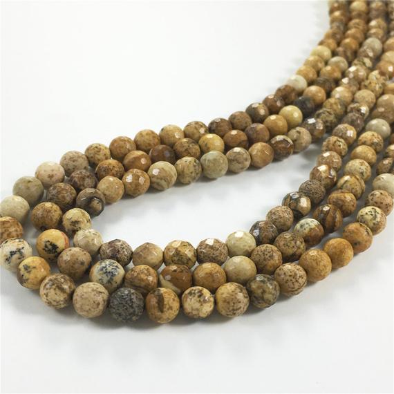 4mm Faceted Picture Jasper Beads, Round Gemstone Beads, Wholesale Beads