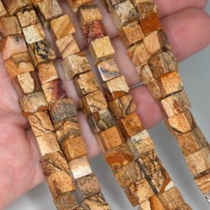 Shop Picture Jasper Bead Shapes! 6MM Picture Jasper Gemstone Square Cube Loose Beads 15.5 inch Full Strand (90182190-A113) | Natural genuine other-shape Picture Jasper beads for beading and jewelry making.  #jewelry #beads #beadedjewelry #diyjewelry #jewelrymaking #beadstore #beading #affiliate #ad