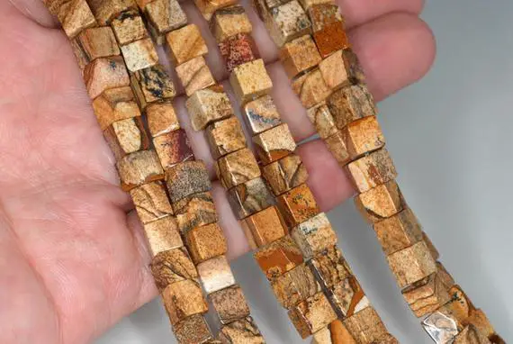 6mm Picture Jasper Gemstone Square Cube Loose Beads 15.5 Inch Full Strand (90182190-a113)