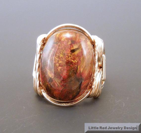 14 K Gold Filled Pietersite Cabochon Wire Wrapped Ring
