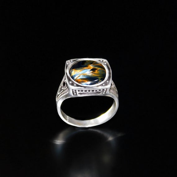Pietersite Ring, Sterling Silver Ring Men, Mens Gift Silver Ring, Gentleman Ring, Sovereign Ring, Chevalier Ring, Vintage Ring, Men Jewelry
