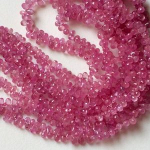 Shop Pink Sapphire Beads! 3x5mm – 4x6mm Pink Sapphire Faceted Tear Drops, Natural Pink Sapphire Briolettes, Pink Sapphire For Necklace (4IN To 16IN Options) – APA25 | Natural genuine other-shape Pink Sapphire beads for beading and jewelry making.  #jewelry #beads #beadedjewelry #diyjewelry #jewelrymaking #beadstore #beading #affiliate #ad