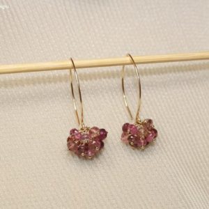 Pink Tourmaline Earrings, Pink Tourmaline Jewelry, Cluster Gemstone Earrings, October Birthstone | Natural genuine Pink Tourmaline earrings. Buy crystal jewelry, handmade handcrafted artisan jewelry for women.  Unique handmade gift ideas. #jewelry #beadedearrings #beadedjewelry #gift #shopping #handmadejewelry #fashion #style #product #earrings #affiliate #ad