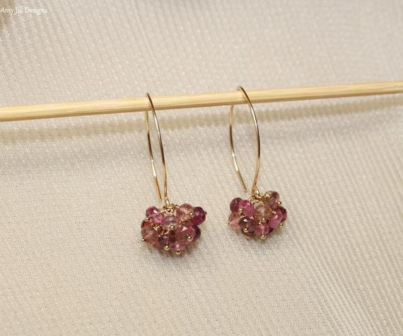 Pink Tourmaline Earrings, Pink Tourmaline Jewelry, Cluster Gemstone Earrings, October Birthstone