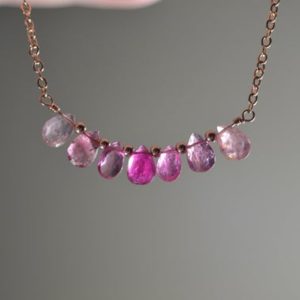 Shop Pink Tourmaline Jewelry! Pink Tourmaline Necklace in Sterling Silver, 14k Gold // October Birthstone, 8th Anniversary // Delicate Rubellite Tourmaline, Heart Chakra | Natural genuine Pink Tourmaline jewelry. Buy crystal jewelry, handmade handcrafted artisan jewelry for women.  Unique handmade gift ideas. #jewelry #beadedjewelry #beadedjewelry #gift #shopping #handmadejewelry #fashion #style #product #jewelry #affiliate #ad