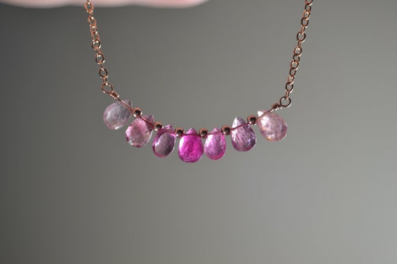 Pink Tourmaline Necklace In Sterling Silver, 14k Gold // October Birthstone, 8th Anniversary // Delicate Rubellite Tourmaline, Heart Chakra
