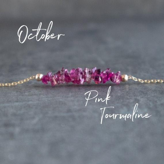 Pink Tourmaline Necklace, Raw Crystal Necklace, October Birthstone Gifts For Women