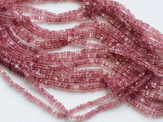 3.5mm Pink Tourmaline Heishi Beads, Pink Tourmaline Spacer Beads, Pink Tourmaline For Jewelry, Pink Tourmaline Square Heishi (4in To 16in)