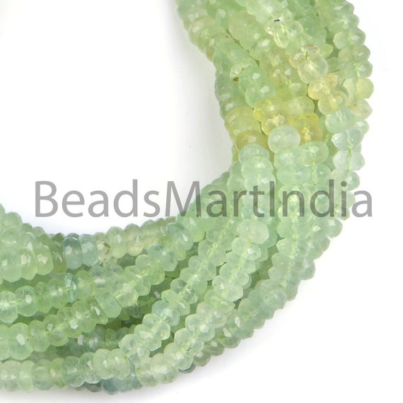 Prehnite Faceted Rondelle Shape Natural Beads, Natural Gemstone Beads, Faceted Prehnite Beads, Rondelle(6-7.5mm) Prehnite Natural Beads
