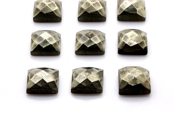 Large Pyrite Faceted Cabochons,iron Pyrite Stone,faceted Cabochons,gemstone Cabochons,square Gemstone,bezel Set Stones - Aa Quality